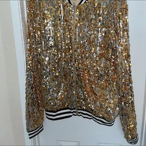 Womens Sequin Front Zip Jacket with Ribbed Cuffs